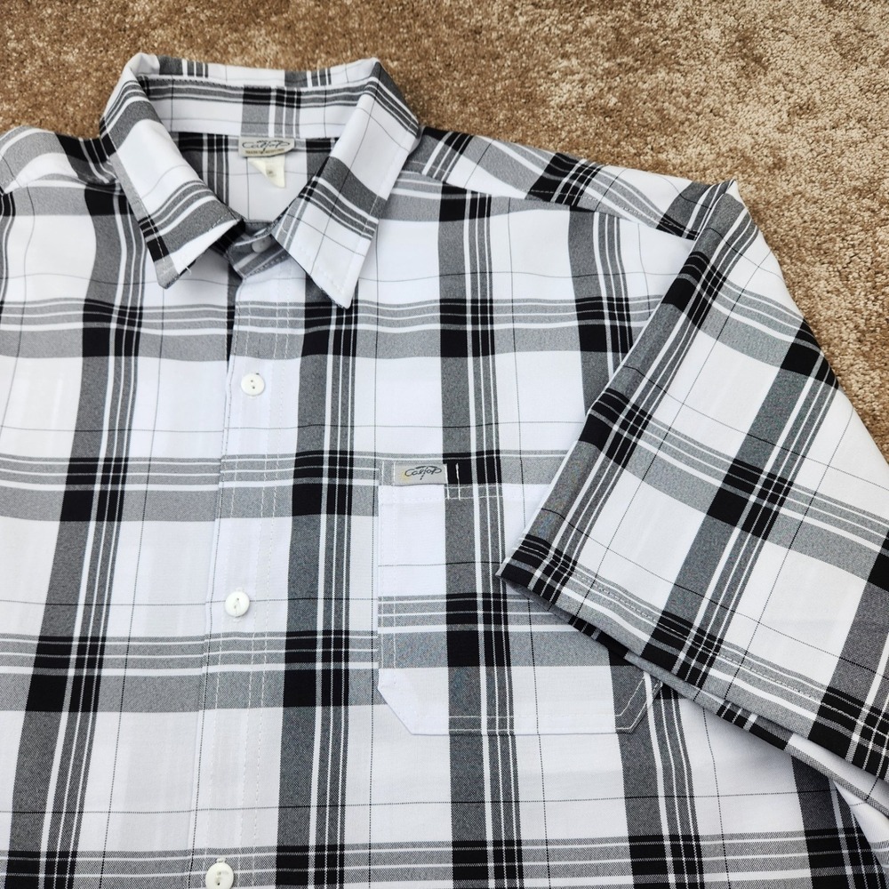 CalTop Mens Plaid Short Sleeve Button Up Shirt Black White Y1000 USA Size 3X